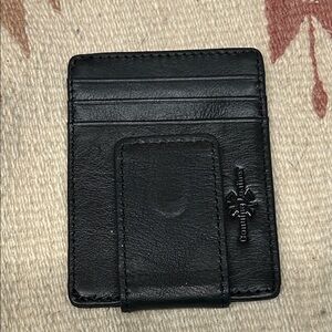 Black Full Grain Leather Money Clip with ID Slot